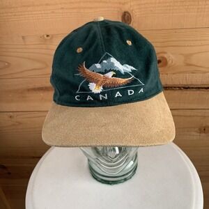 VTG Harlequin Embroidered Canada Hat Eagle‎ Mountains Outdoor Green Adjustable